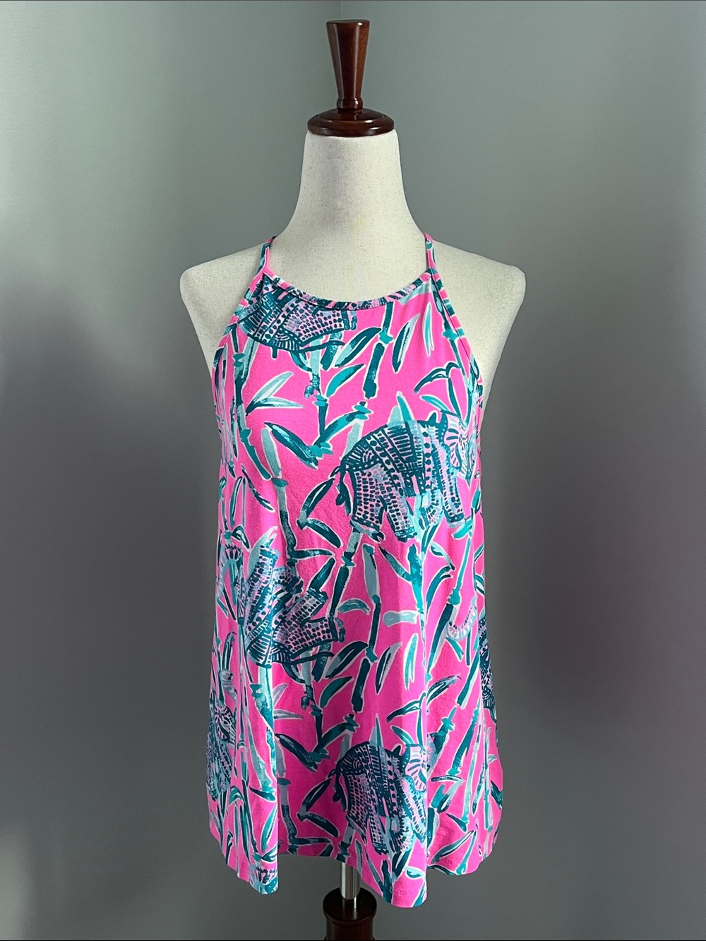 Lilly Pulitzer | Pink & Teal Tropical Print Elephants Tank Top #29992 Size S
